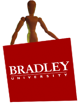 Bradley University logo on Manikin's laptop